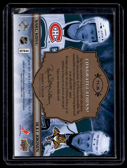 2008-09 Upper Deck Artifacts - Tundra Tandems Dual Jerseys - Copper - Saku Koivu / Olli Jokinen #TT-JS /75