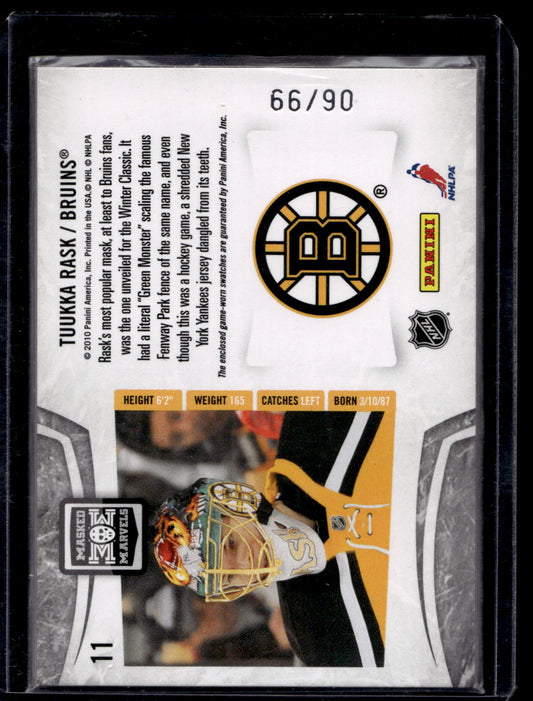 2010-11 Panini Certified - Masked Marvels - Materials - Tuukka Rask #11 /99