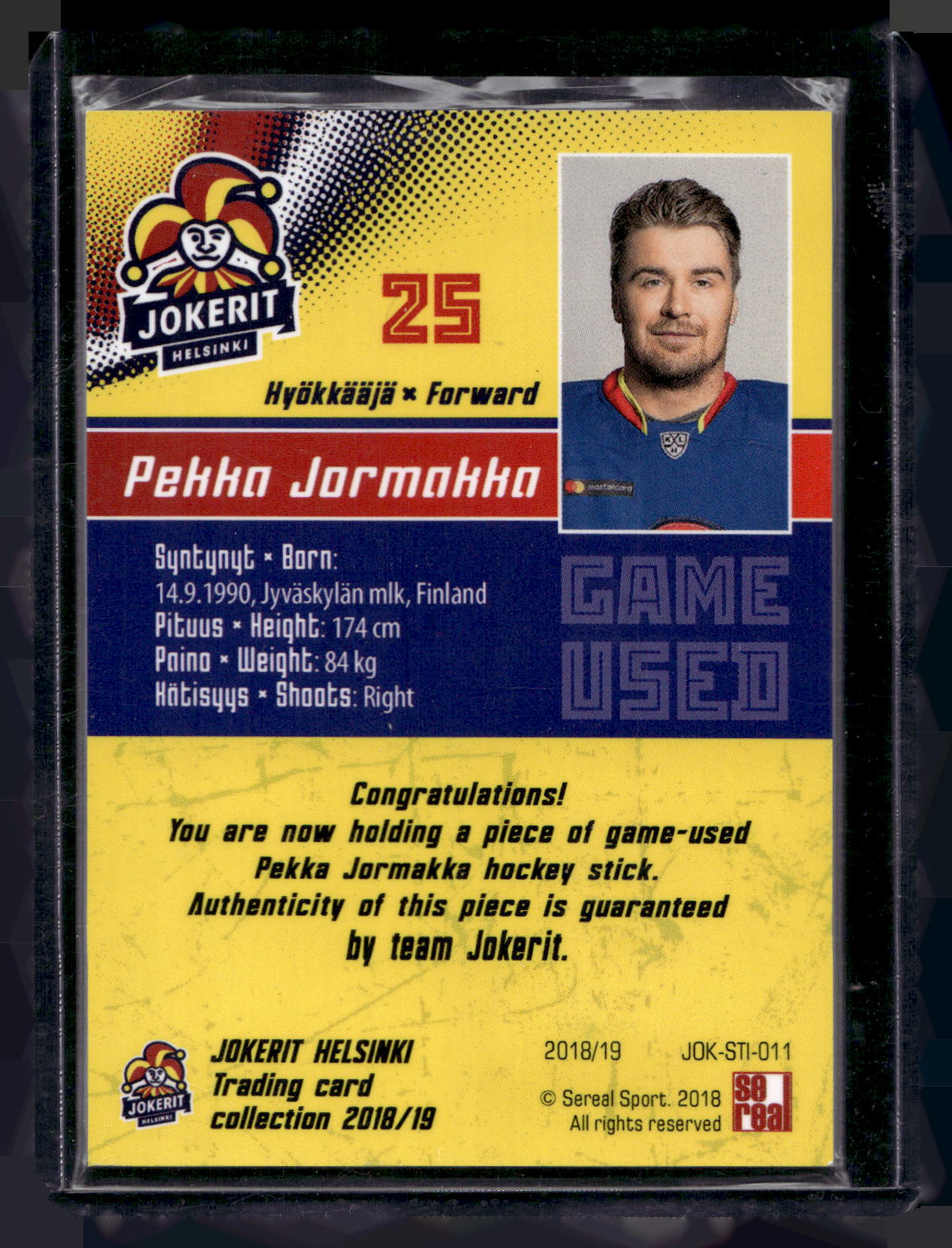 2018-19 Cereal Jokerit Sticks - Pekka Jormakka #JOK-STI-011 /50