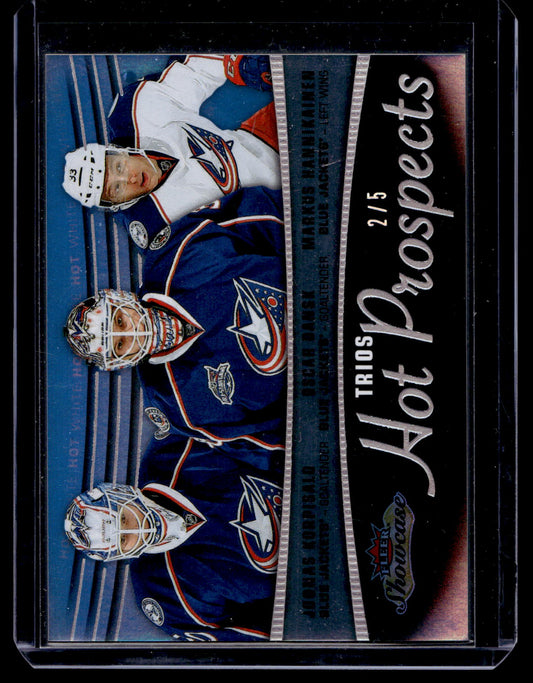 2015-16 Upper Deck Fleer Showcase - White Hot - Hot Prospects Trios - Joonas Korpisalo / Oscar Dansk / Markus Hannikainen #101 /5 RC