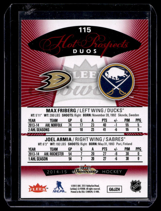 2014-15 Fleer Showcase - Red Glow - Hot Prospects Duos - Joel Armia / Max Friberg #115 /27 RC