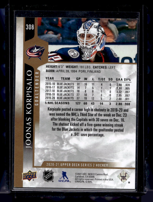 2020-21 Upper Deck -  High Gloss - Joonas Korpisalo #308 /10