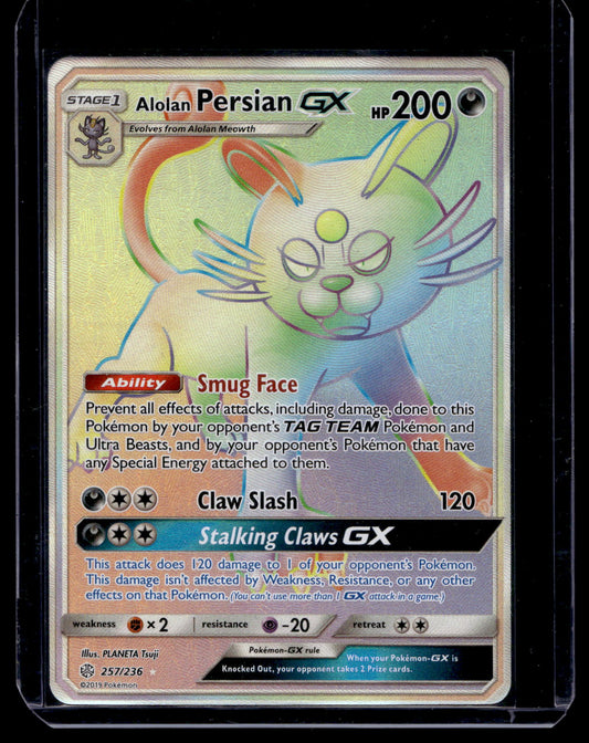 2019 Pokemon Sun & Moon - Cosmic Eclipse - Secret - Alolan Persian GX #257