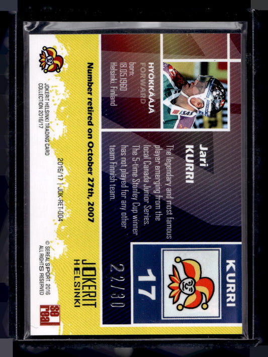 2016-17 Sereal Jokerit - Retired Numbers - Jari Kurri #JOK-RET-004 /30