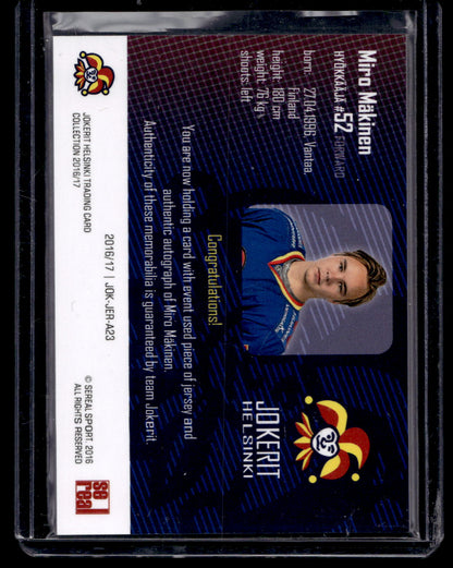 2016-17 Sereal Jokerit Authentic Jersey &amp; Autograph - Miro Mäkinen #JOK-JER-A23 /50