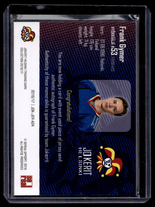 2016-17 Sereal Jokerit Authentic Jersey & Autograph - Frank Gymer #JOK-JER-A24 /50