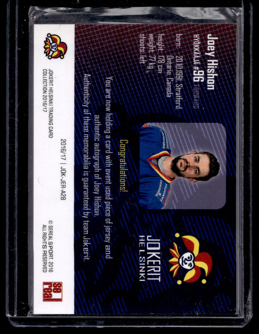 2016-17 Sereal Jokerit Authentic Jersey & Autograph - Joey Hishon #JOK-JER-A28 /50