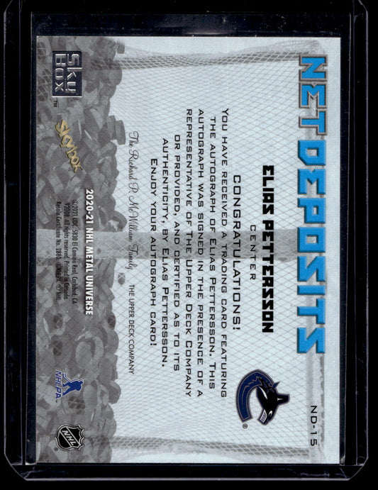 2020-21 Skybox Metal Universe - Net Deposits - Gold Autographs - Elias Pettersson #ND-15