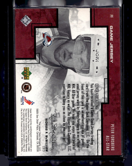 2000-01 Upper Deck Pros & Prospects - Game Jerseys - Peter Forsberg #PF