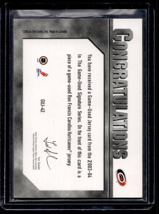 2003-04 In the Game-Used Signature Series - Jersey - Silver - Ron Francis #GUJ-42 PR80