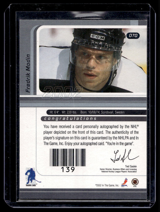 2002-03 In the Game Be A Player Signature Series - Autographs Buybacks 2001 - Fredrik Modin #70