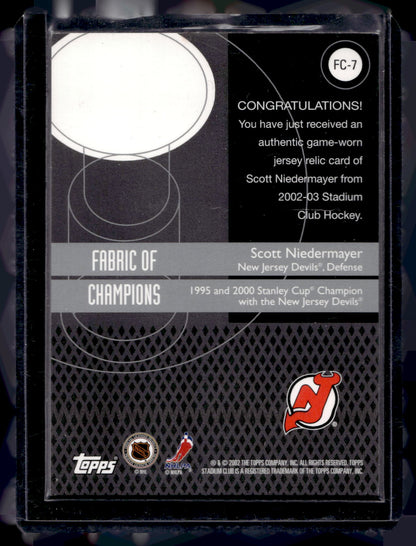 2002-03 Topps Stadium Club - Fabric of Champions - Scott Niedermayer #FC-7