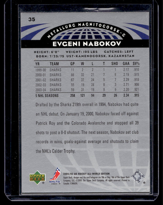 2004-05 Upper Deck All-World Edition - Gold - Evgeni Nabokov #35 /50