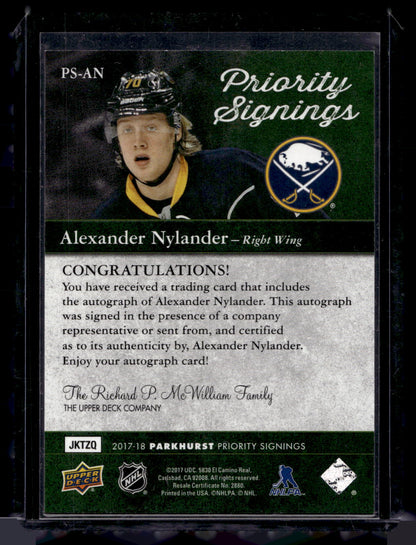 2017-18 Upper Deck Toronto Fall Expo - Parkhurst Priority Signings - Alexander Nylander #PS-AN /50 RY