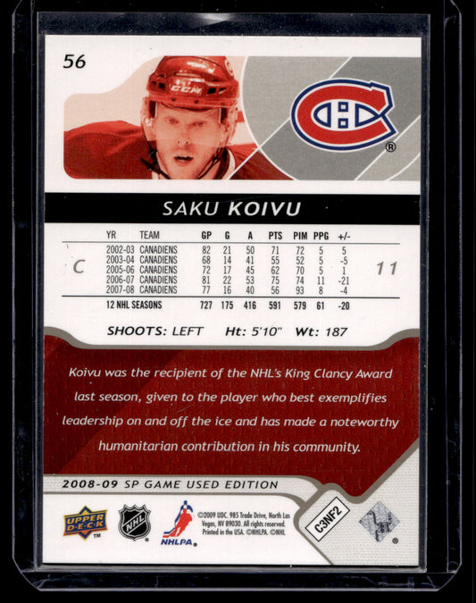 2008-09 Upper Deck SP Game Used Edition - Gold Spectrum - Saku Koivu #56 /10
