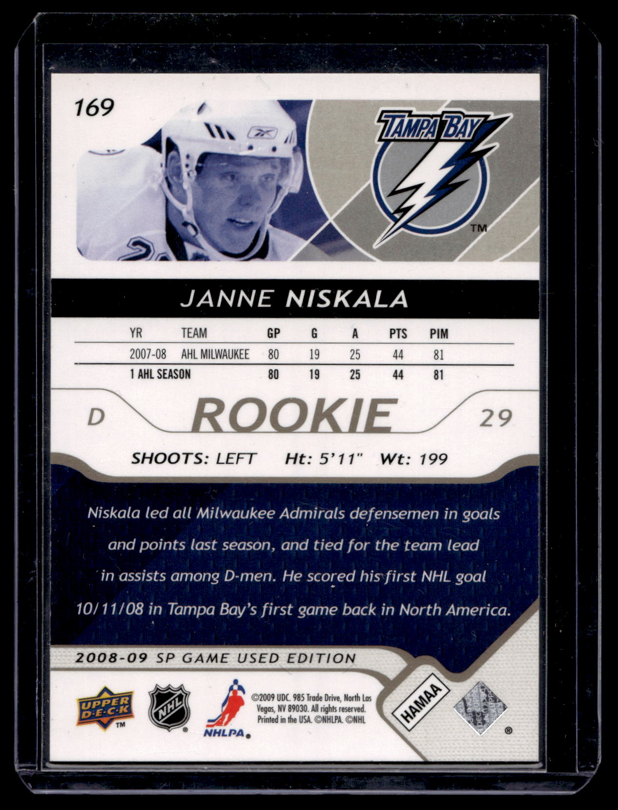 2008-09 Upper Deck SP Game Used Edition - Gold Spectrum - Authentic Rookies - Janne Niskala #169 /10 RC