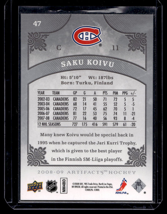 2008-09 Upper Deck Artifacts - Silver Spectrum - Saku Koivu #47 /10
