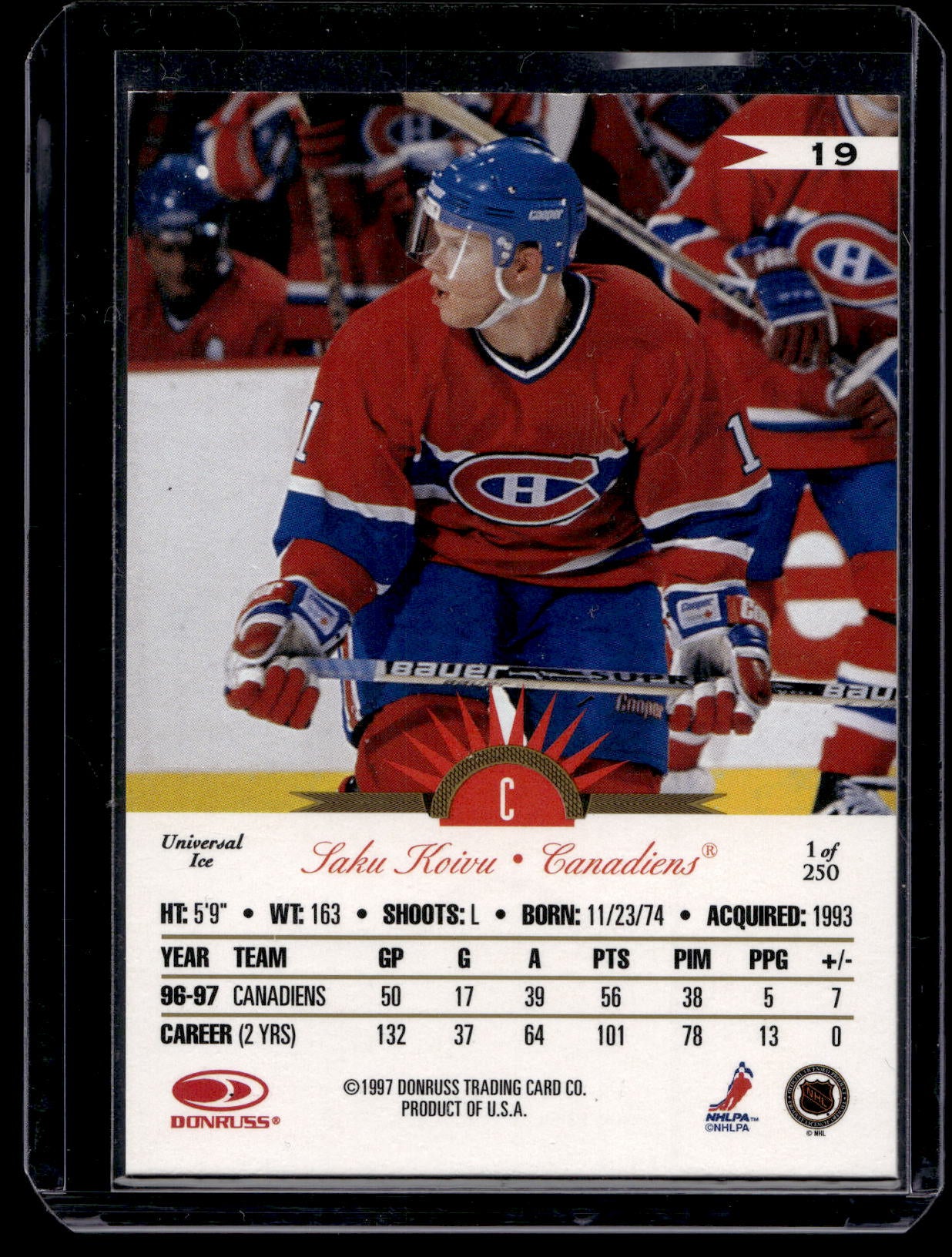 1997-98 Leaf International Stars - Universal Ice - Saku Koivu #19 PR250