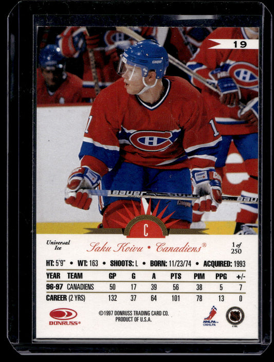 1997-98 Leaf International Stars - Universal Ice - Saku Koivu #19 PR250