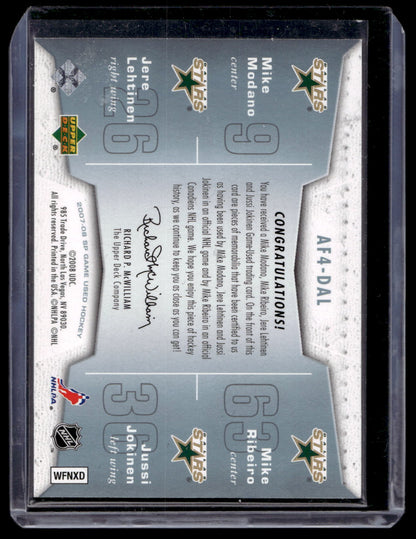 2007-08 Upper Deck SP Game Used Edition - Authentic Fabrics Quad - Mike Modano / Jere Lehtinen / Mike Ribeiro / Jussi Jokinen #AF4-DAL /10