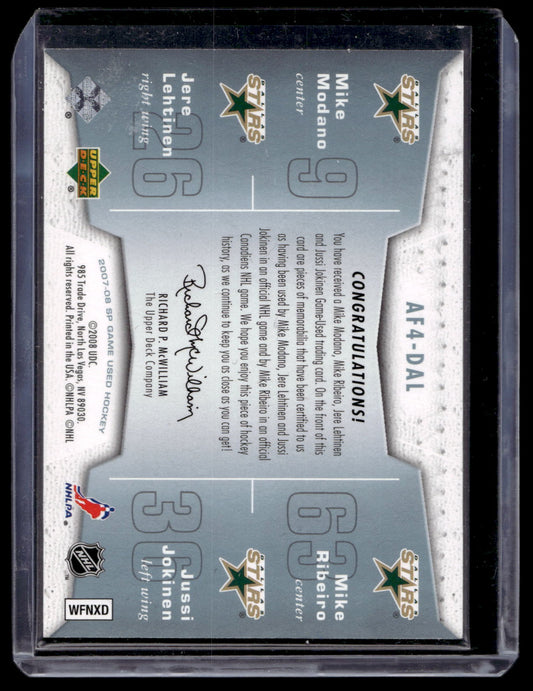 2007-08 Upper Deck SP Game Used Edition - Authentic Fabrics Quad - Mike Modano / Jere Lehtinen / Mike Ribeiro / Jussi Jokinen #AF4-DAL /10