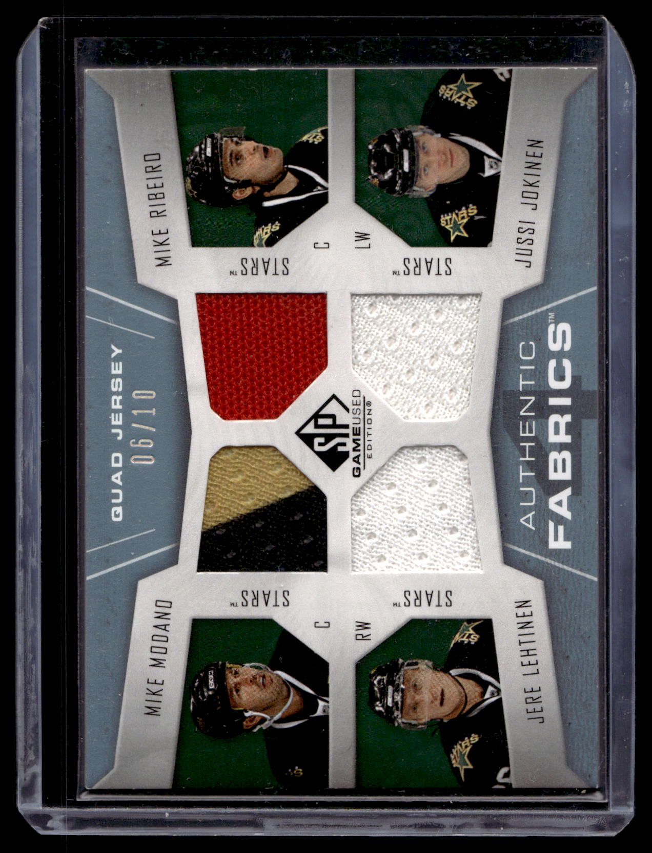 2007-08 Upper Deck SP Game Used Edition - Authentic Fabrics Quad - Mike Modano / Jere Lehtinen / Mike Ribeiro / Jussi Jokinen #AF4-DAL /10