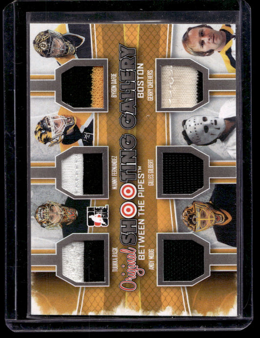 2013-14 Between the Pipes Original Shooting Gallery Jerseys Silver - Tuukka Rask / Manny Fernandez / Byron Dafoe / Andy Moog / Gilles Gilbert / Gerry Cheevers #=SG04 PR9