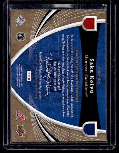2008-09 Upper Deck Trilogy - Honorary Swatches - Saku Koivu #HS-SK