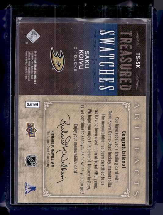 2014-15 Upper Deck Artifacts - Treasured Swatches - Blue Jersey/Jersey - Saku Koivu #TS-SK