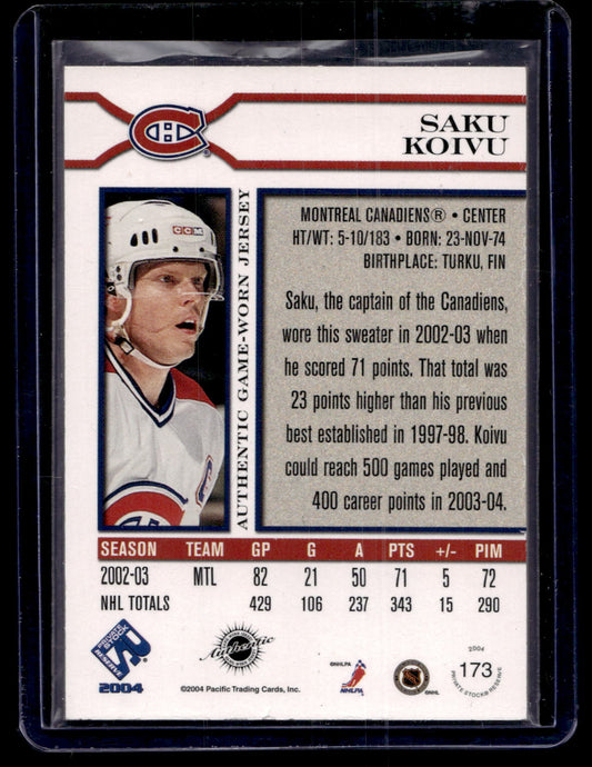 2003-04 Pacific Private Stock Reserve - Saku Koivu  #173 /1000