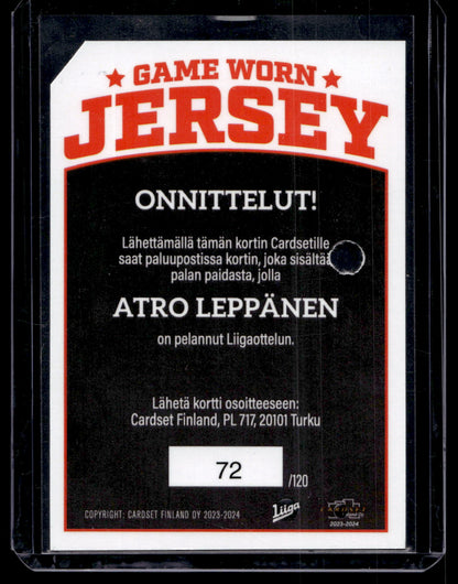 2023-24 Cardset - Game Worn Jersey - Arto Leppänen /128