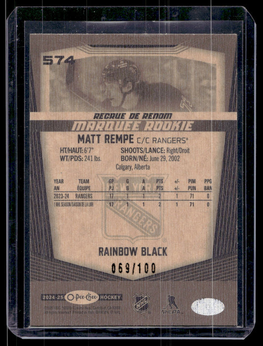 2024-25 O-Pee-Chee - Black Rainbow - Marquee Rookies - Matt Rempe #550 /100 RC