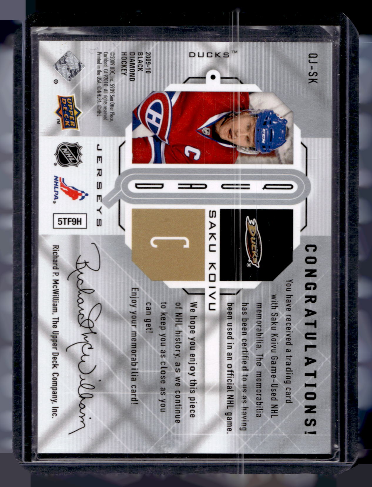 2009-10 Upper Deck Black Diamond - Quad Jerseys - Saku Koivu #QJ-SK