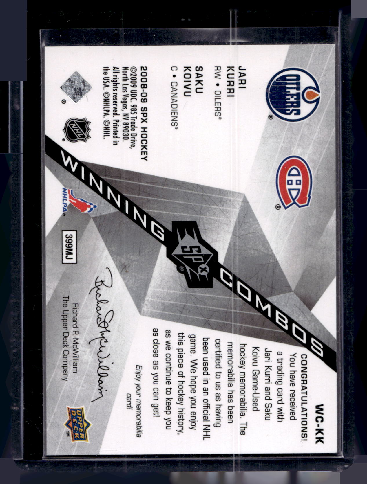 2008-09 Upper Deck SPx - Winning Combos - Jari Kurri / Saku Koivu #WC-KK