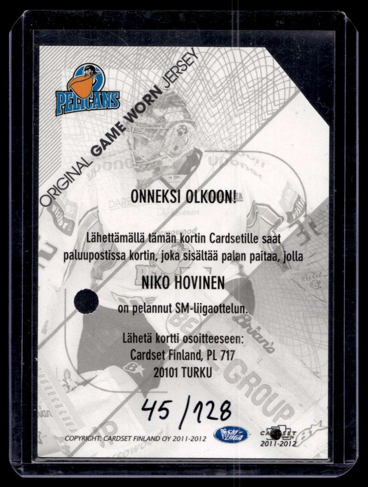 2011-12 Cardset Game Worn Jersey - Niko Hovinen /128