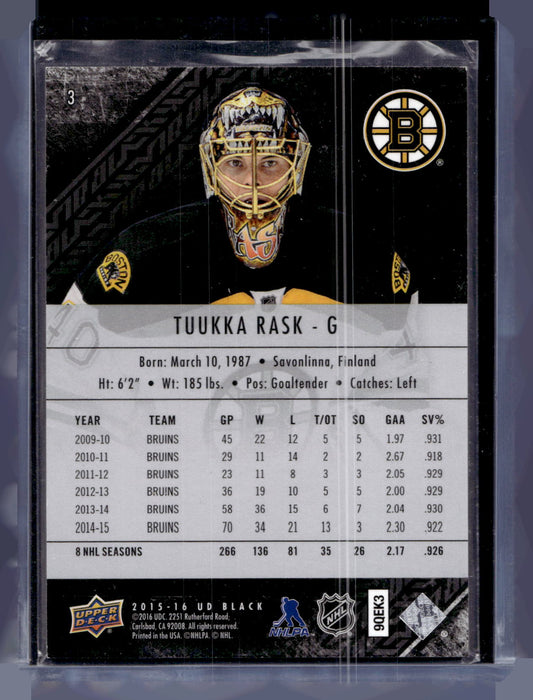2015-16 UD Black - Tuukka Rask #3 /349