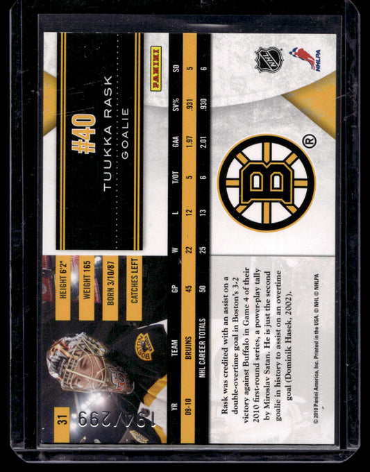 2010-11 Panini Limited - Tuukka Rask #31 /299