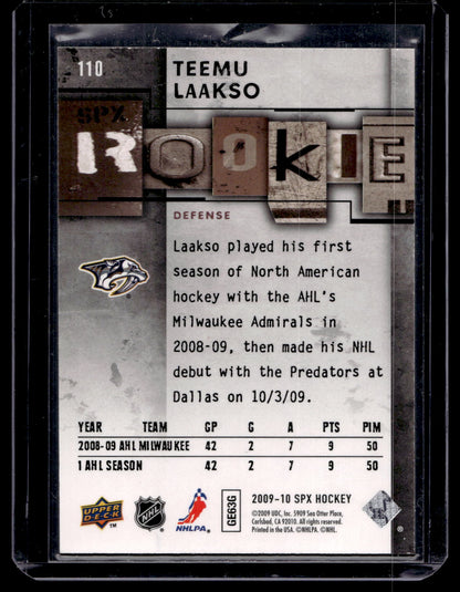 2009-10 Upper Deck SPx - Rookie - Teemu Laakso #110 /499 RC