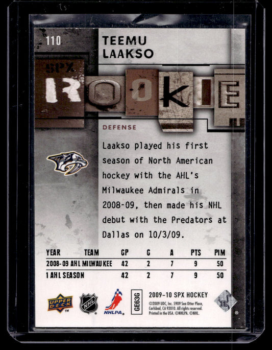 2009-10 Upper Deck SPx - Rookie - Teemu Laakso #110 /499 RC