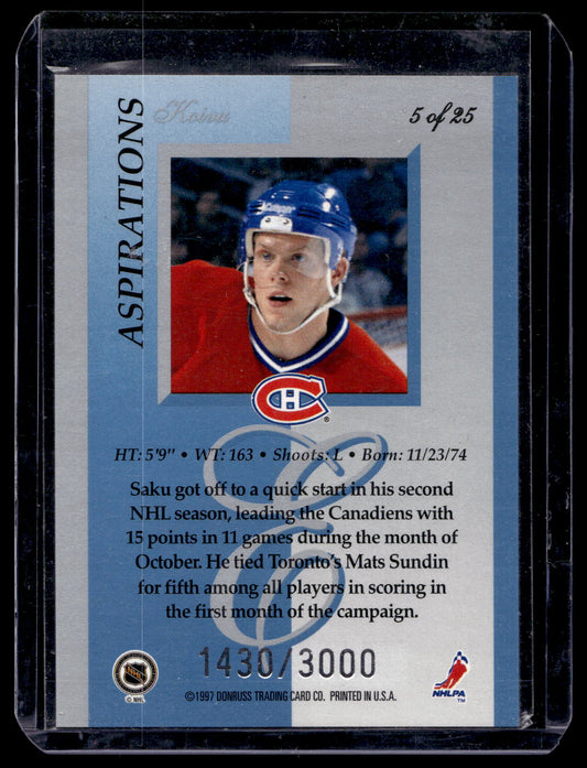 1996-97 Donruss Elite - Aspirations - Saku Koivu #5 /3000