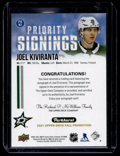 2021-22 Upper Deck Fall Promotion - Parkhurst Priority Signings - Joel Kiviranta #PSKI /75