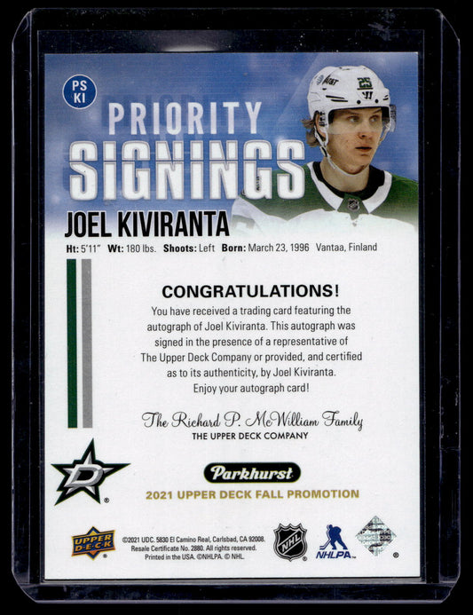 2021-22 Upper Deck Fall Promotion - Parkhurst Priority Signings - Joel Kiviranta #PSKI /75