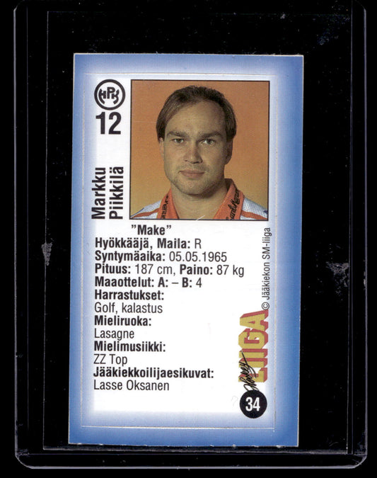 1992-93 JyväsHyvä HockeyLiiga - Markku Piikkilä #34