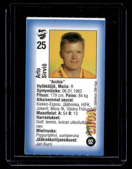 1992-93 JyväsHyvä HockeyLiiga - Arto Sirviö #92