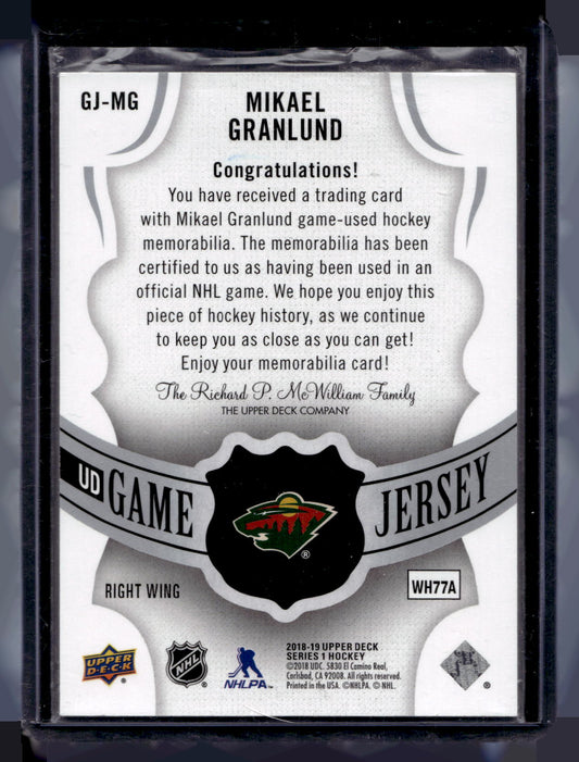 2018-19 Upper Deck - UD Game Jersey - Mikael Granlund #GJ-MG