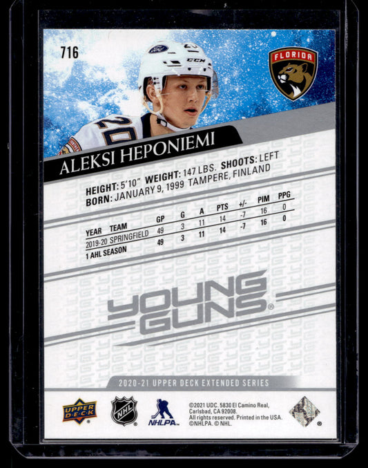 2020-21 Upper Deck Extended Series - Young Guns - Aleksi Heponiemi #716 RC