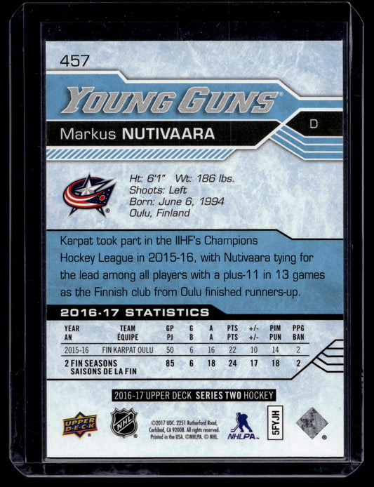2016-17 Upper Deck Young Guns - Markus Nutivaara #457 RC