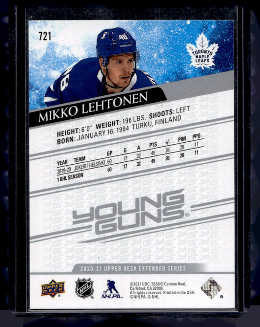 2020-21 Upper Deck Extended Series - Young Guns - Mikko Lehtonen #721 RC