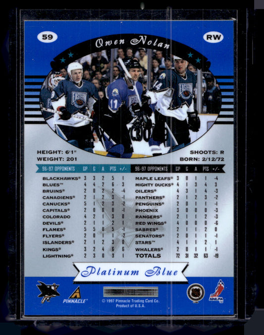 1997-98 Pinnacle Totally Certified - Executive Master Set - Platinum Blue - Owen Nolan #59 XXXX/3099