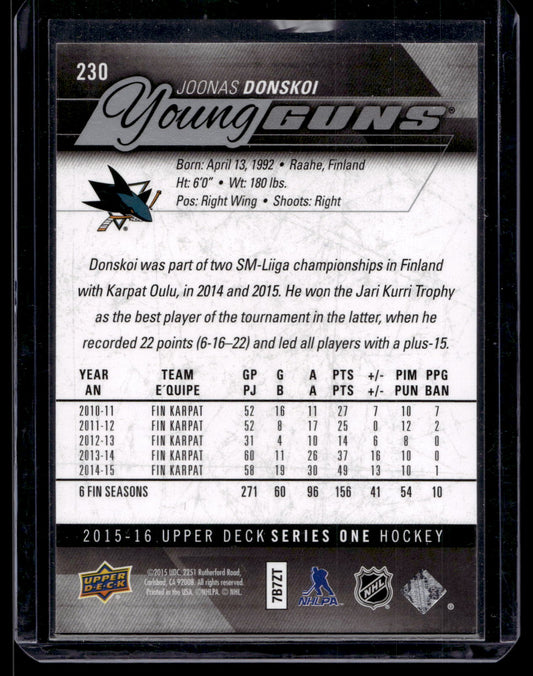 2015-16 Upper Deck Young Guns - Joonas Donskoi #230 RC